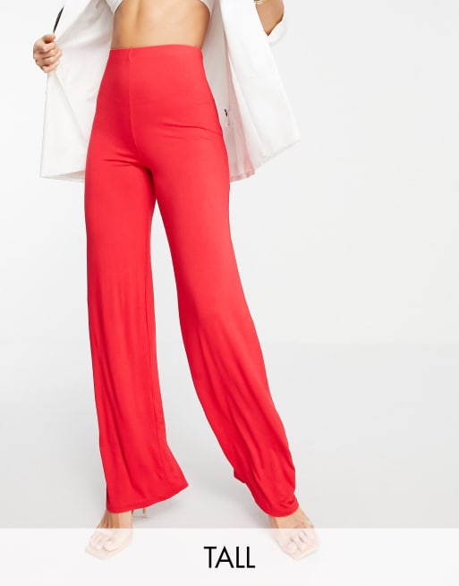 Flounce London Tall high waisted wide leg pants in red