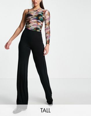 Flounce London Tall high waisted wide leg trousers in black - ASOS Price Checker