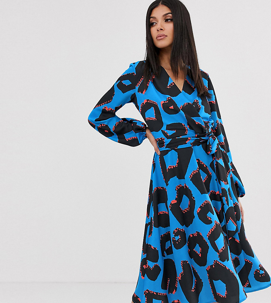 Flounce London Tall - Midi-jurk met overslag vooraan en abstracte print-Multi