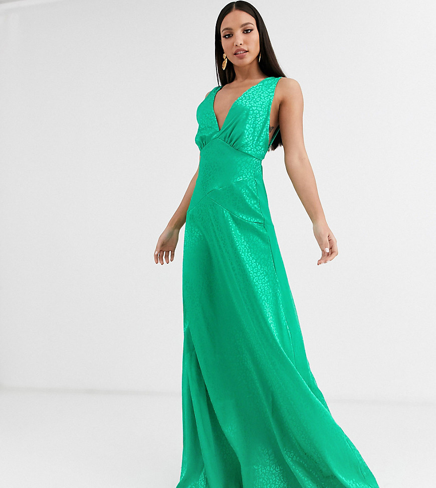 Flounce London Tall - Minimalistische lange jurk van satijn in groen