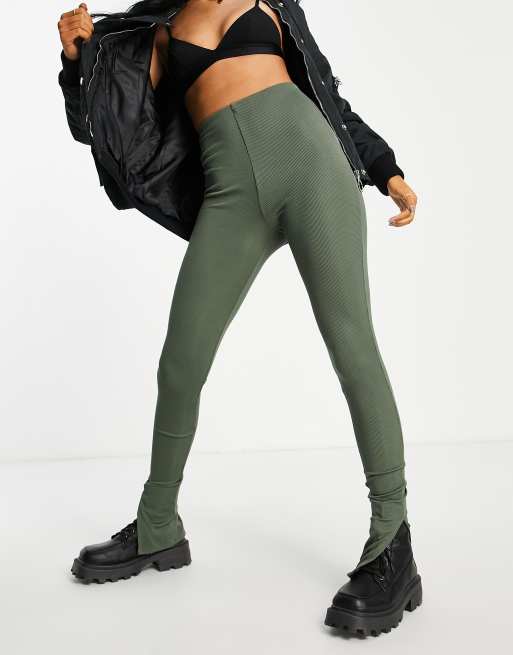 Khaki Ribbed Leggings, Trousers