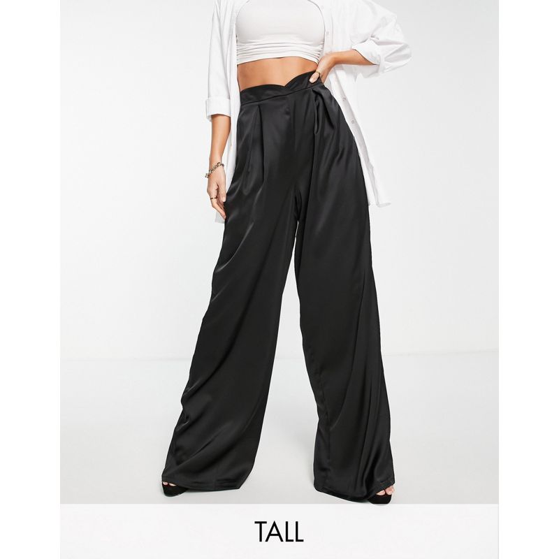 Donna Pantaloni con fondo ampio Flounce London Tall - Pantaloni con pinces a fondo ampio in raso nero