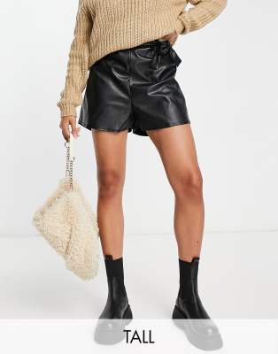 Flounce London Tall Flounce London Tall paperbag PU shorts in black