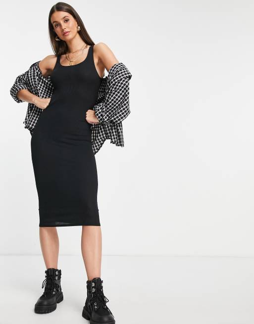 Flounce London Tall ribbed midi dress in black, 4 of 4