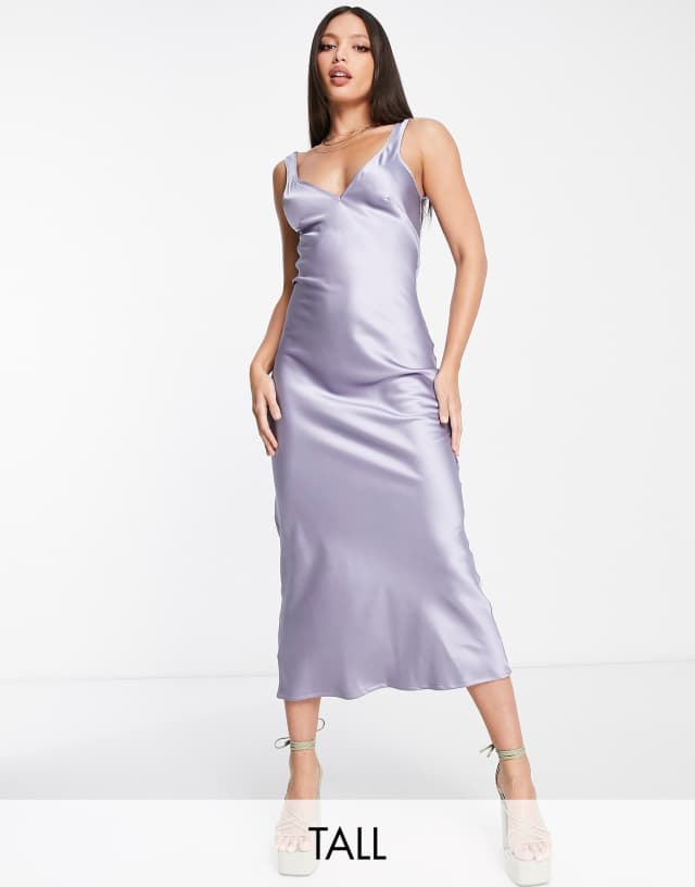 Flounce London Tall - satin midi cami dress in blue