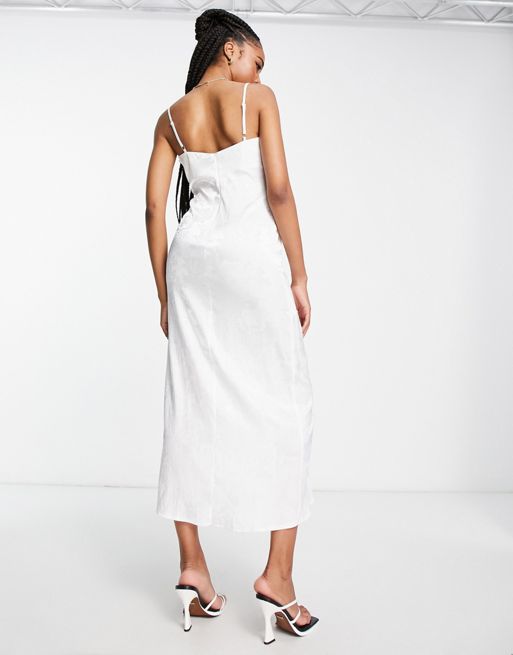 Vila Bridal satin slip maxi dress with frill detail in white