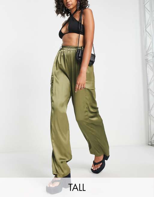 Satin cargo pants with belt