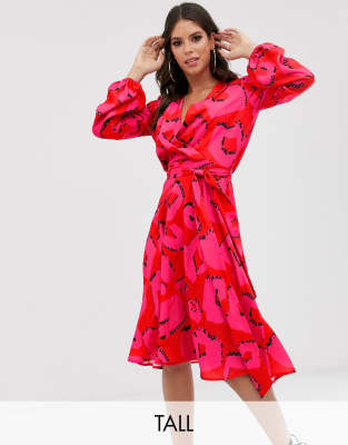 spot wrap midi dress