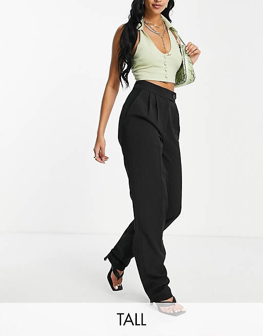 Trousers & Leggings Flounce London Tall straight leg trousers with front pleats in black 