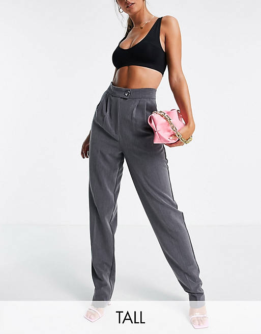 Trousers & Leggings Flounce London Tall straight leg trousers with front pleats in grey 