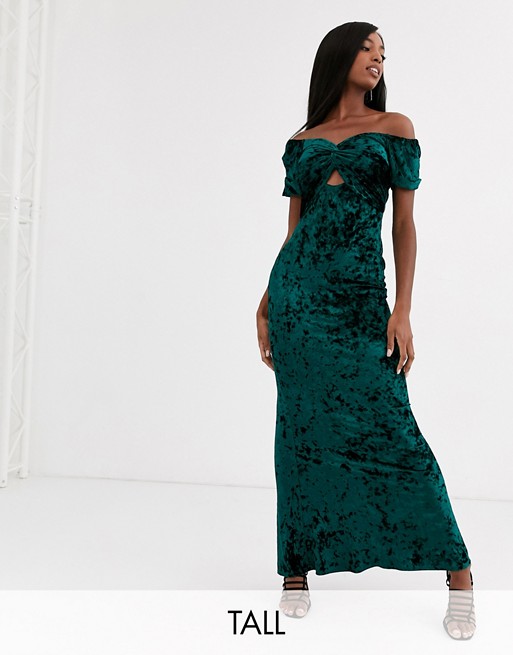 Flounce London Tall velvet maxi dress with fishtail in emerald
