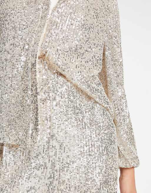 Flounce London Tall wide leg pants in silver metallic sparkle (part of a  set) | ASOS