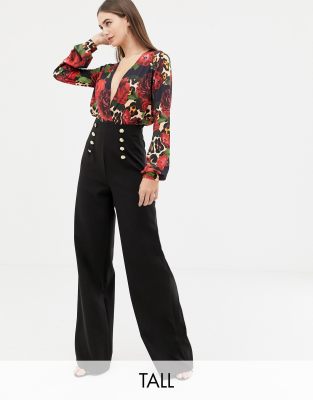 black high waisted trousers with gold buttons