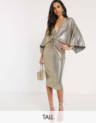 gold wrap midi dress