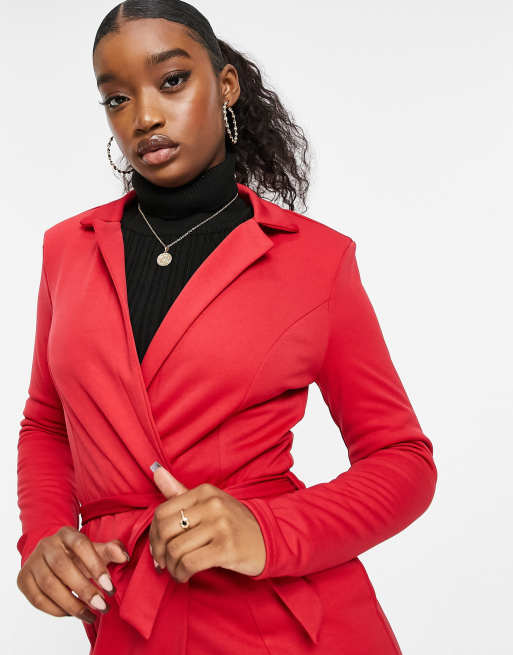 Flounce London tie waist blazer in red