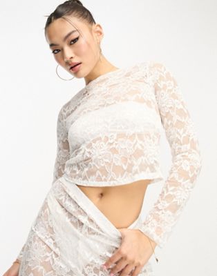 Flounce London sheer lace top in white co ord - ASOS Price Checker
