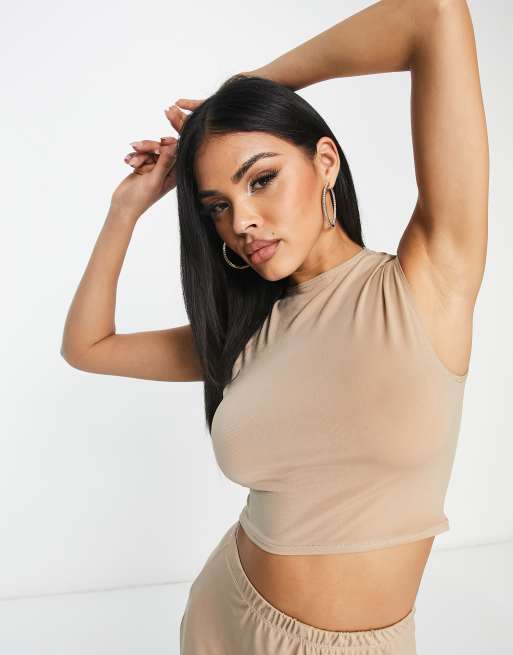 Flounce London - Top d'ensemble sans manches près du corps style années 90 - Champignon