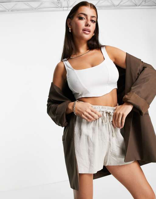 Flounce London - Top d'ensemble style corset en satin - Écru 
