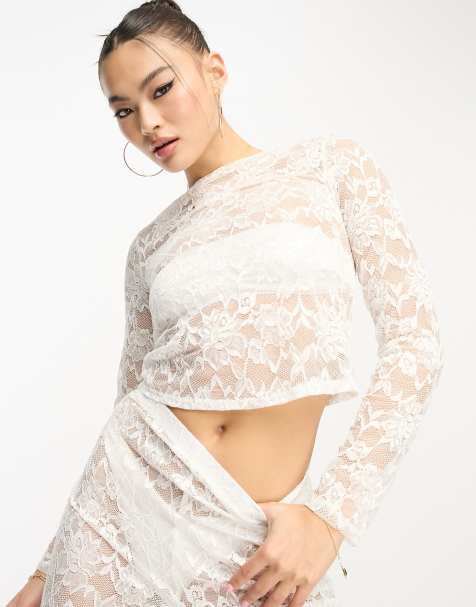 Flounce London - Top in pizzo bianco trasparente in coordinato - view 1