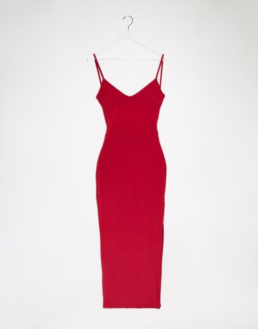 Flounce London Tragerloses Rotes Midikleid Mit Ruckenausschnitt Asos