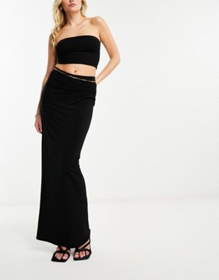 Flounce London twist front maxi skirt in black