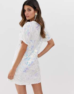 white sequin shirt dress
