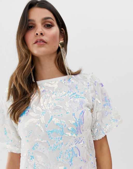 White sequin shop tshirt dress