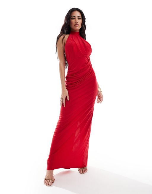 Flounce London - Vestito lungo accollato rosso