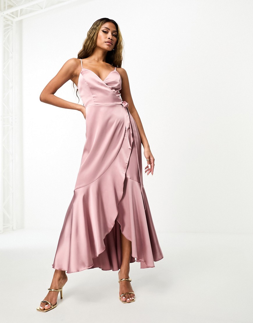 Flounce London Wrap Front Midi Dress In Heather Rose-pink