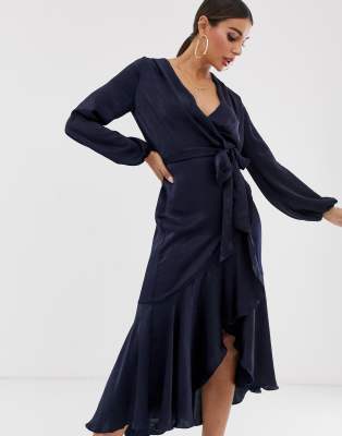 navy wrap dress midi