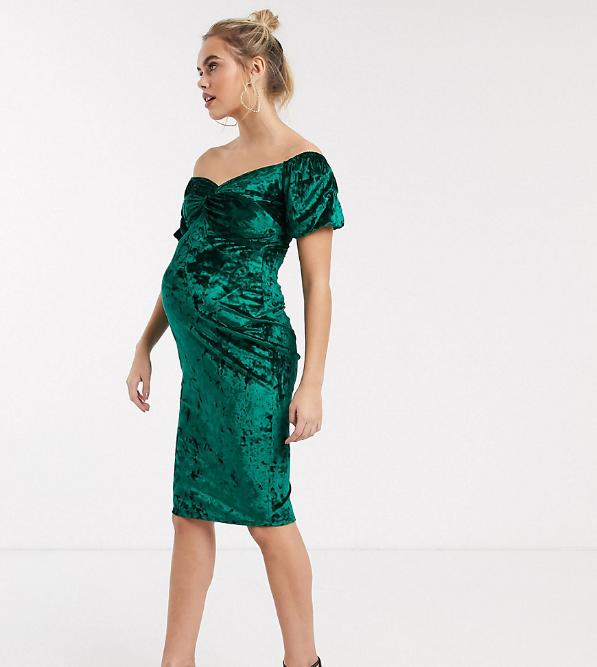 Flounce London - Zwangerschapskleding - Fluwelen midi-jurk in groen