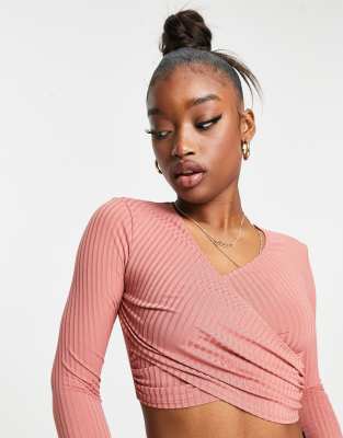 pink long sleeve wrap top