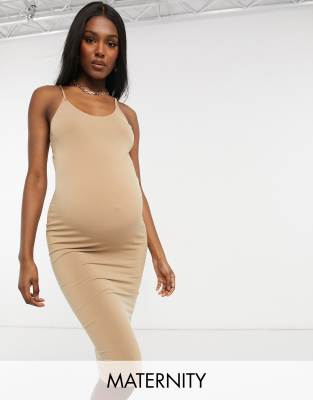 Flounce Maternity basic jersey cami dress in camel