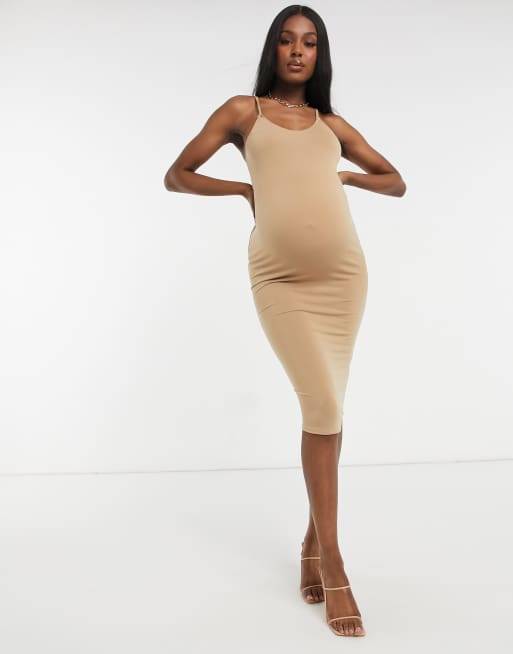 Flounce Maternity basic jersey cami dress in camel ASOS