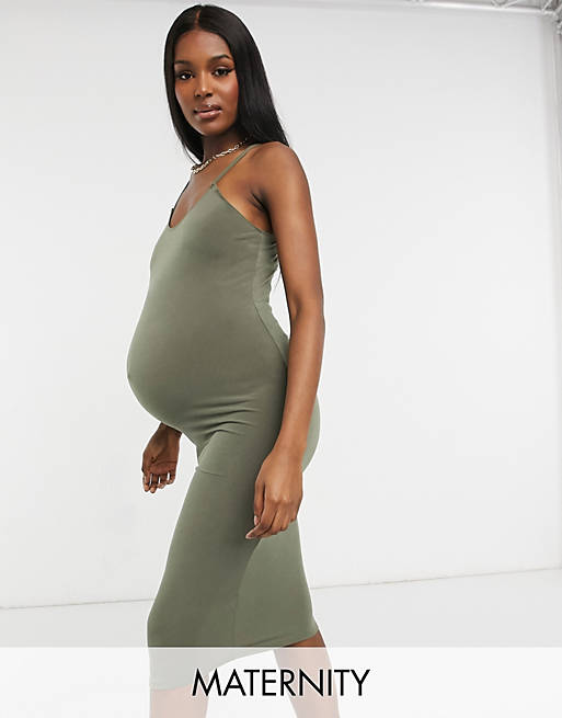 Flounce Maternity - Basis cami-kjole i khaki jersey