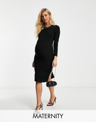 Flounce Maternity - Langärmliges Basic-Midikleid aus Jersey in Schwarz