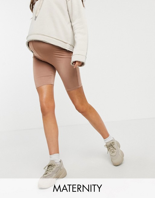 Flounce Maternity slinky legging shorts in taupe