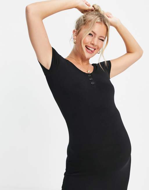 Flounce Maternity – Svart, enkel midiklänning i jersey med holkärmar, 2 av 4