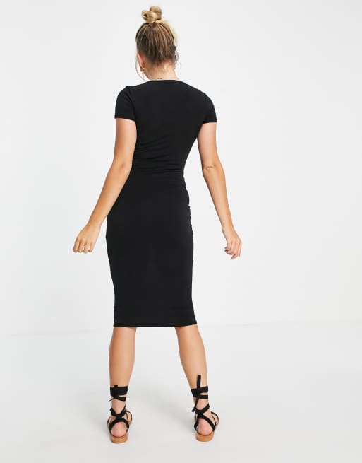 Flounce Maternity – Svart, enkel midiklänning i jersey med holkärmar, 3 av 4