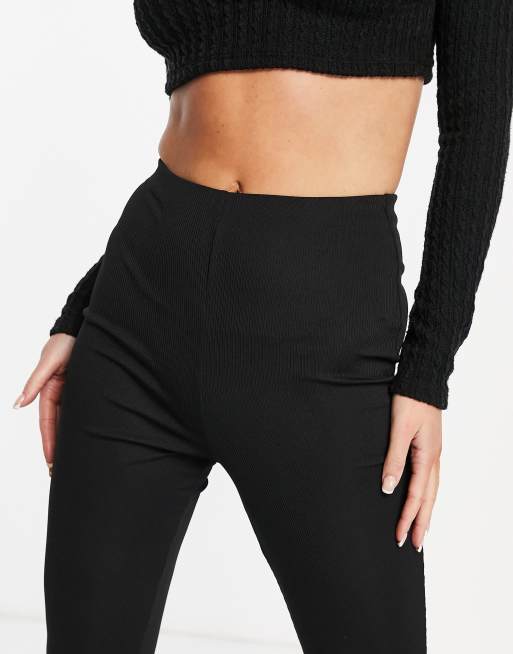 Flounce narrow ribbed leggings with side split in black, 3 of 4