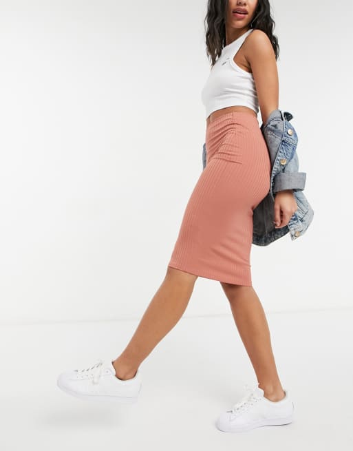 Pink ribbed midi skirt best sale