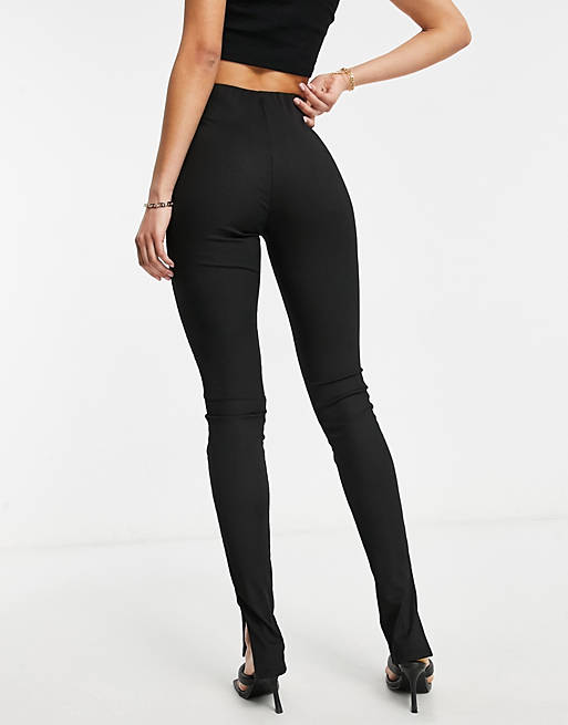 Flounce Tall narrow ribbed leggings with side slit in black