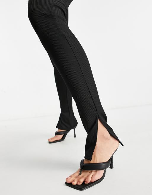 Flounce Tall narrow ribbed leggings with side slit in black