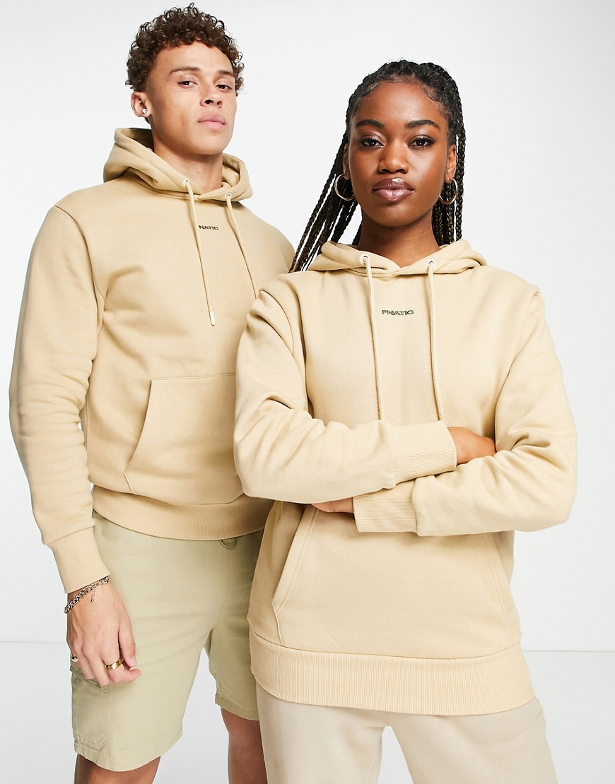 Fnatic unisex autumn hoodie with central logo in sand-White