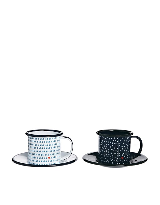 Folklore Enamel Espresso Mug and Saucer Set of 2 | ASOS