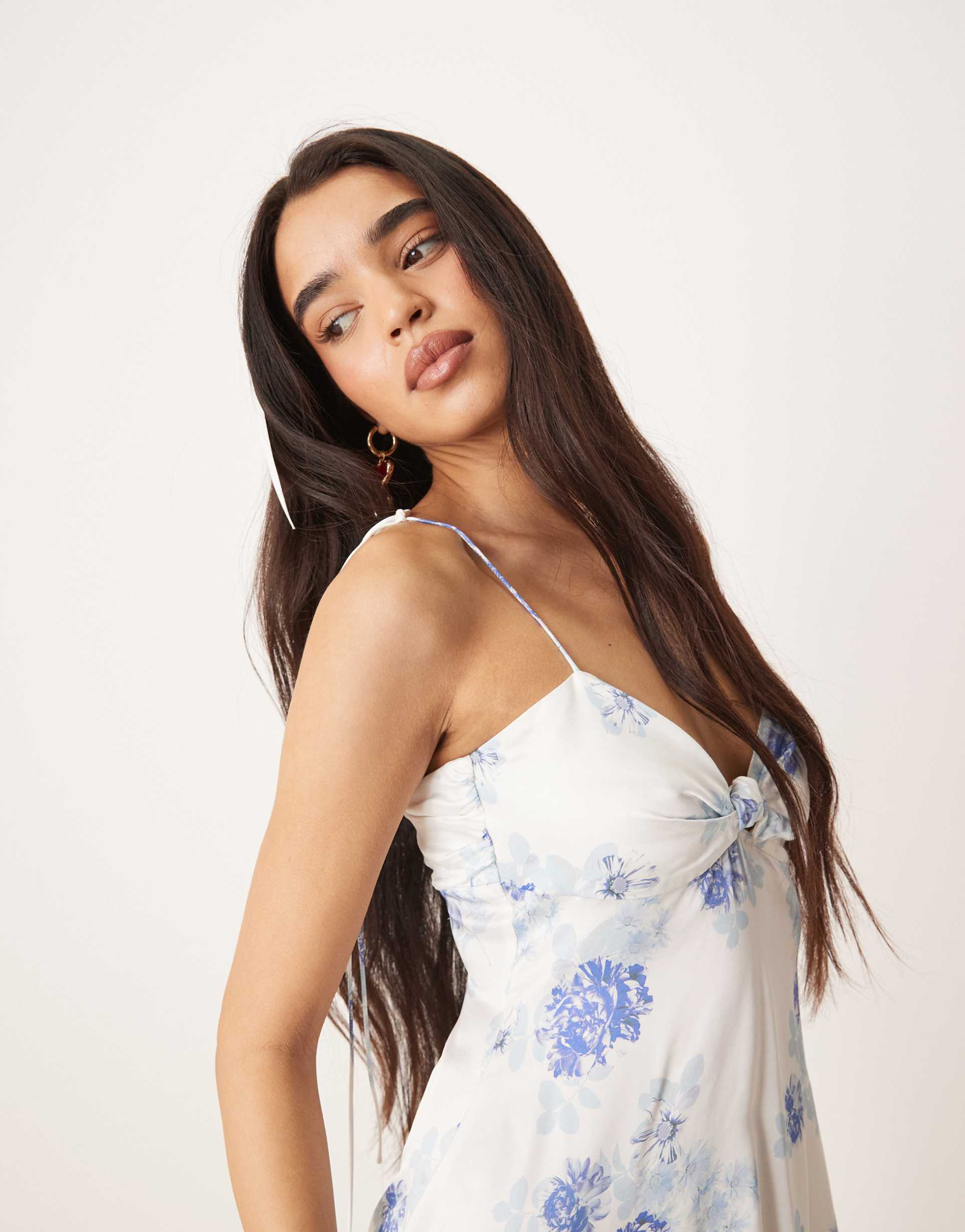 for love & lemons adira mini dress in blue print