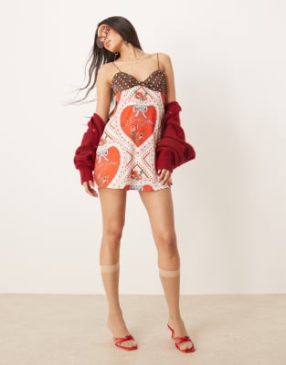 For Love & Lemons For Love & Lemons Adira mini dress in heart print-Multi