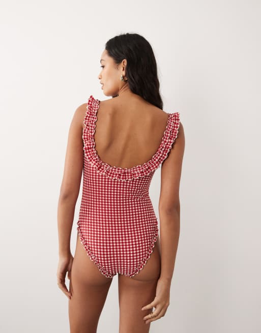 For Love & Lemons Alison ruffle trim swimsuit in red gingham, 4 of 4
