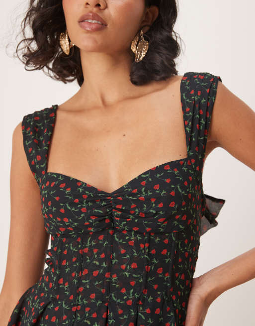 For Love & Lemons August sweetheart mini dress in black rose