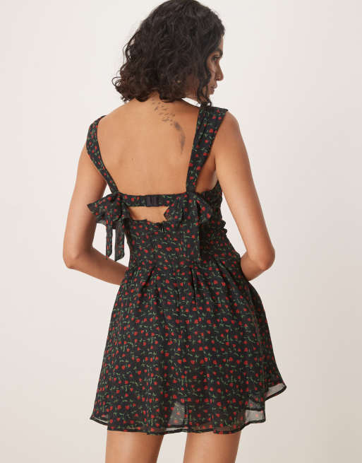 For Love & Lemons August sweetheart mini dress in black rose